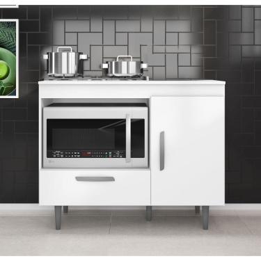 Imagem de Balcão para Cooktop Alecrim 4 Bocas 105cm 1 Porta 1 Gaveta com Nicho p/ Forno ou Microondas - Branco Poliman
