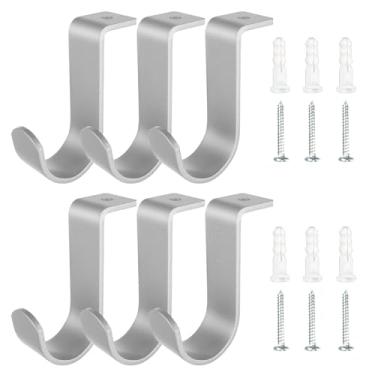 Imagem de YingEnter Suportes de varão de cortina para montagem no teto, suporte de varão de cortina para haste de 2,5 cm de diâmetro, conjunto de 6, prata