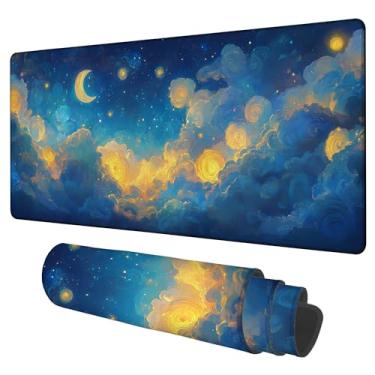 Imagem de NITAHHHY Tapete para mesa de jogos, grande, céu noturno, mouse pad, notebook, antiderrapante, impermeável, com base de borracha, borda costurada grossa, tapete de mouse para escritório, casa, 90 x 40