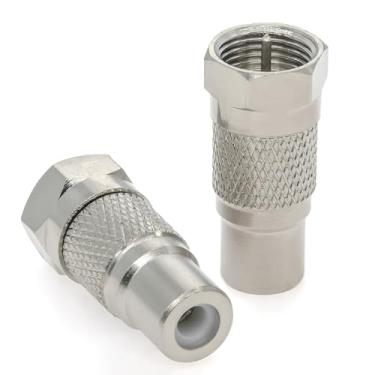 Imagem de 2 peças conector RCA tipo F para plugue fono, tipo F macho para adaptador coaxial fêmea Phono RCA, conversor de conector AV tipo F (cobre) compatível com Atari 2600 TV, console de jogos, monitor de TV