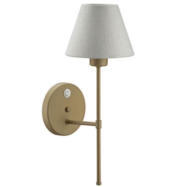 Imagem de Luminária de Parede em Alumínio Dourado Cúpula Tecido Natural com Interruptor Arandela Quarto Cabeceira