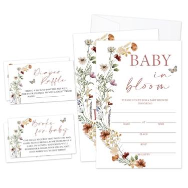 Imagem de Convites de chá de bebê Wildflowers, convites de preenchimento de borboleta para anúncio de bebê revelação de gênero, lembrancinha de festa (25 convites com envelopes, 25 bilhetes de sorteio Dipaer e