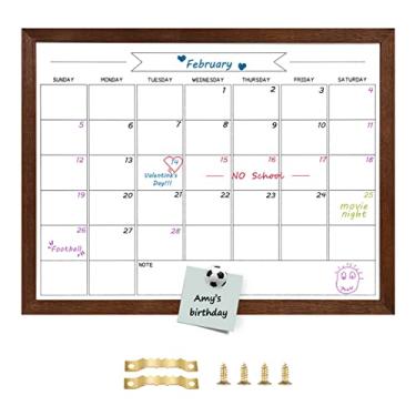 Imagem de TORASO Quadro branco apagável a seco e quadro de calendário mensal, quadro branco magnético para parede, quadro suspenso para escritório, escola em casa, quadro de mensagens emoldurado de madeira maciça nogueira marrom, 33 cm x 43 cm (YL-WB-3343-B)