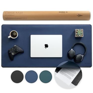 Imagem de Nordik Tapete de mesa de feltro e couro antiderrapante - azul - 89 x 43 cm - almofada de mesa de feltro e couro vegano - organizadores de documentos - borrão de mesa e tapete de mesa - protetor de