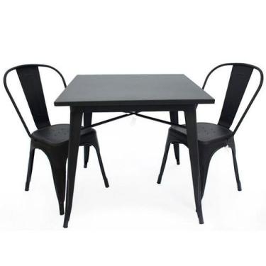 Imagem de Mesa Tolix 80cm + 2 Cadeiras  Conjunto Industrial e Moderno Preto - De