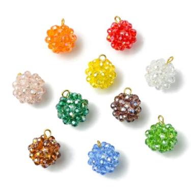 Imagem de UR URLIFEHALL 20 peças de pingentes de bola de vidro colorido contas redondas peroladas de cristal pingentes para artesanato de joias, brincos de chaveiro, nylon de vidro, sem pedras preciosas
