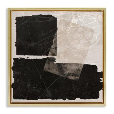 Imagem de Stupell Industries Design de arte de parede em tela flutuante com moldura dourada abstração listrada preta por Daniela Santiago, 45,7 x 45,7 cm