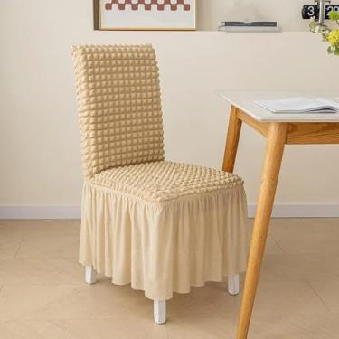 Imagem de Capa elástica para cadeiras de jantar, 1 peça, com saia longa, capa removível universal para festa de casamento, banquete, creme, amarelo, 1 peça