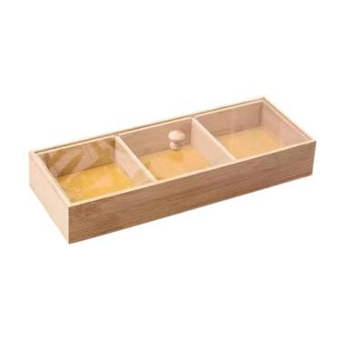 Imagem de WeiLaiKeQi Bandeja de servir com nozes de bambu, prato para salgadinhos, frutas secas com tampa transparente, prato para servir doces com divisórias para, 30x10x4.5cm