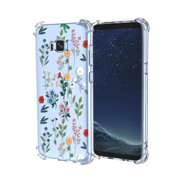 Imagem de OEURVQO Capa para Galaxy S8 Samsung S8 SM-G9500 estampa floral transparente TPU macio à prova de choque capa protetora antiarranhões para celular para Samsung Galaxy S8 (Lush Flora)