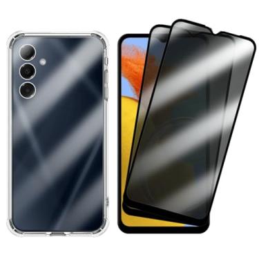 Imagem de Kit 2 Películas Anti-Espião Privacidade + Capa Antichoque Transparente com Bordas Reforçadas para Samsung Galaxy M14, Proteção Total