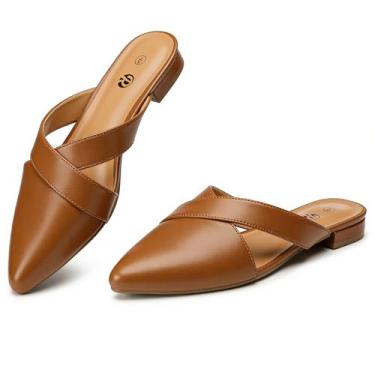 Imagem de Rekayla Mocassim feminino mules fechado bico fino frente única para mulheres, Marrom PU, 35