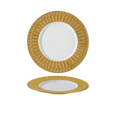 Imagem de Prato de sobremesa ocidental de cerâmica em relevo prato de bife doméstico de restaurante - prato romano de 25,4 cm - ouro