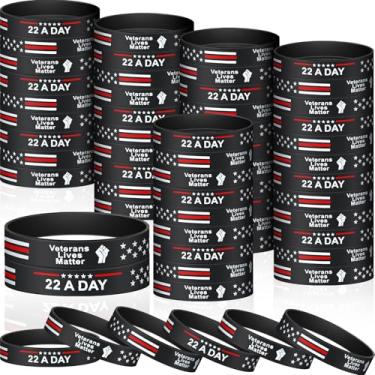 Imagem de Vercraft 200 pulseiras de silicone para veteranos de suicídio 22 A Day Memorial Pulseira Veteran Lives Matter, pulseiras de borracha patriótica, conscientização do suicídio, para homens, Dia dos