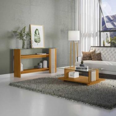 Imagem de Conjunto Aparador e Mesa de Centro Gusmao MDP 2 Portas Cinamomo/OffWhi