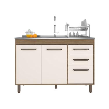 Imagem de Balcão Para Pia 3 Portas 2 Gavetas (Sem Tampo) 120cm Barcelona Carvalho Oak Off White - SSX Multicoisas