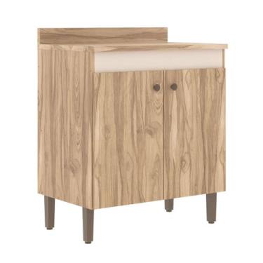 Imagem de Balcão de Cozinha 80 Cm 2 Portas Carvalho Oak/Cristalo - Decibal, Bege