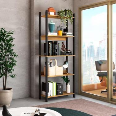 Imagem de Estante para Livros Nobre 5 Prateleiras Estilo Industrial Freijó/Black