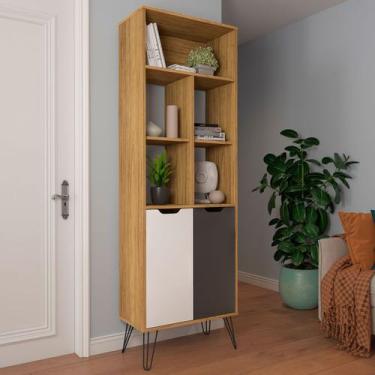 Imagem de Estante para Livros Estocolmo 2 Portas Carvalho/Grafitte/Branco - Arte