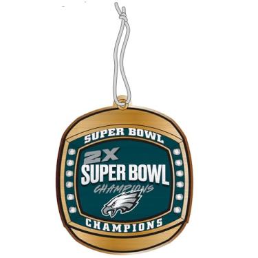 Imagem de FOCO Enfeite de madeira estilo anel Philadelphia Eagles 2X Super Bowl Champions – Presente de decoração de férias oficialmente licenciado