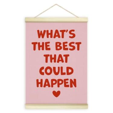 Imagem de Utaqer Moldura para pôster What's the Best That Could Happen, rosa Positive Affirmations, impressão de arte em tela de madeira, decoração de parede para casa, meninas, berçário, quarto, sala de jogos