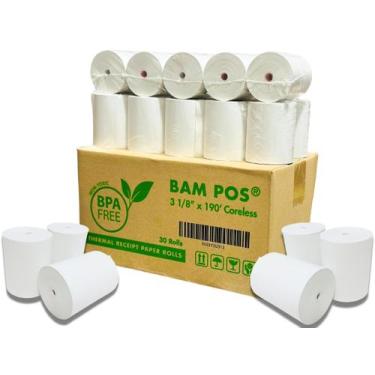 Imagem de Rolos térmicos de papel para recibos BAM POS 3 1/8 x 190 mm (30 rolos)