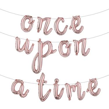 Imagem de Once Upon A Time Decorações de aniversário bandeira de balão coroa balões princesa 1º aniversário decorações para menina conto de fadas princesa festa de 1º ano (ONCE UPON A TIME ouro rosa)