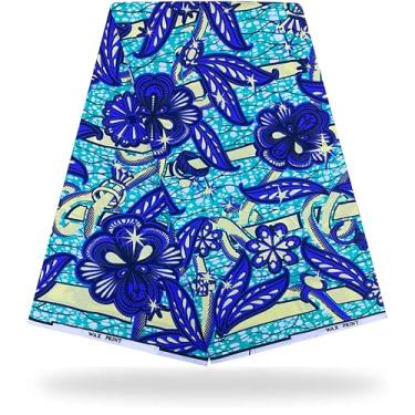 Imagem de Shenbolen Tecido africano 6 jardas Kente Cloth by The Yard Ankara Print Wax Tecidos 100% poliéster (C)