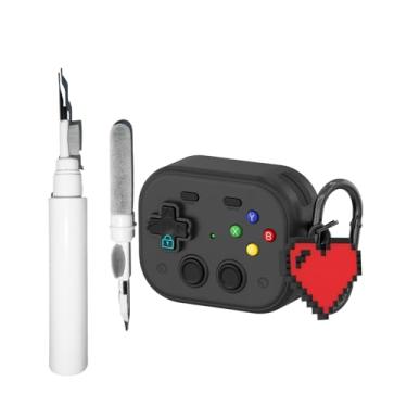 Imagem de [3 em 1] Capa SKPY Lock compatível com AirPods Pro 3 com chaveiro Hreat e kit de caneta de limpeza, design divertido de jogador de jogo retrô de silicone macio