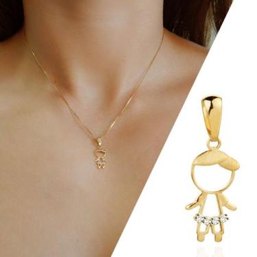 Imagem de Corrente Cordão Colar + Pingente Menino Filho Diamantes Ouro 18k - AGA