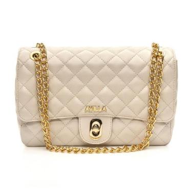 Imagem de Bolsa feminina matelassê corrente dourada avilla, Bege