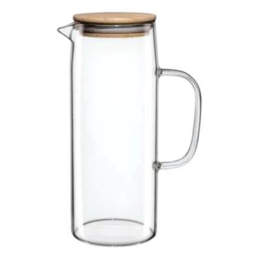 Imagem de Jarra De Vidro Borosilicato Tampa De Bambu Suco Agua 1,2lt - Lehaví
