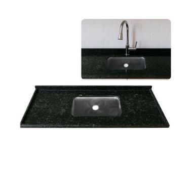 Imagem de Pia de Cozinha Granito Verde Ubatuba 100cm Cuba Inox N1 Rasa - Rainha 