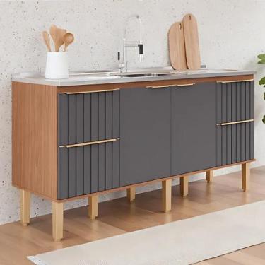 Imagem de Gabinete de Cozinha 4 Gavetas Ripado 174cm Madeira 100% Mdf - Rainha d