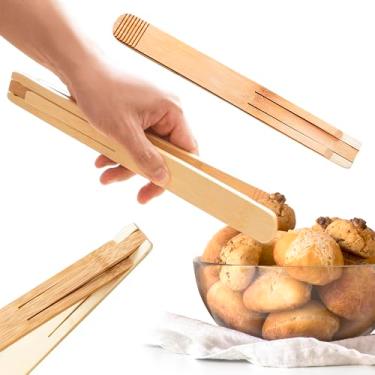 Imagem de Pinças de cozinha de bambu (conjunto de 2) – Pinças de cozinha dobráveis de 28 cm com design que economiza espaço, aderência antiarranhões para churrasco, salada, acampamento e servir – Utensílios de
