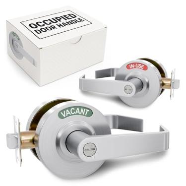 Imagem de Maçaneta de porta comercial com trava – Fechadura de banheiro ocupada | Aço inoxidável 304, visível a partir de 50 pés, instalação rápida, L/R, para portas de 1 3/20.3 cm-5.1 cm | para banheiro