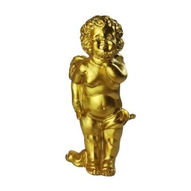 Imagem de Ｂｅｓｇａ Estátua de anjo pequeno, estatueta de querubim de resina, ornamento decorativo, escultura para armário, jardim, escritório, sala de estar, decoração, Ouro
