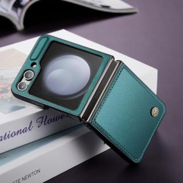 Imagem de Para samsung z flip 5 bolsa de telefone móvel capa de couro funda para samsung galaxy z flip5 flip 5 5g coque capa, verde, para samsung z flip 5