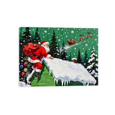 Imagem de Pinturas em tela Natal-Quadros Decoração de Parede-Árvore telhado velho-Inverno Paisagens Impressões para Sala de Estar 60x80cm Tela Embrulhada