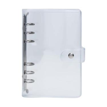 Imagem de XiowDow Pasta transparente A6 com bolsos internos, capa de caderno de PVC transparente, 20 mm de diâmetro, anéis redondos prateados, organizador de pastas para agenda, inserções de papel, refis de