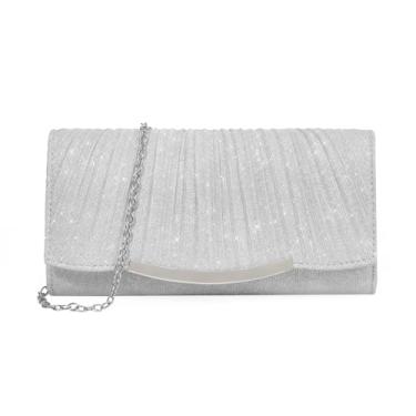 Imagem de BVEOGMRO Bolsa de noite clutch para mulheres, bolsas transversais para casamento, formatura, festa de noivado, Prata