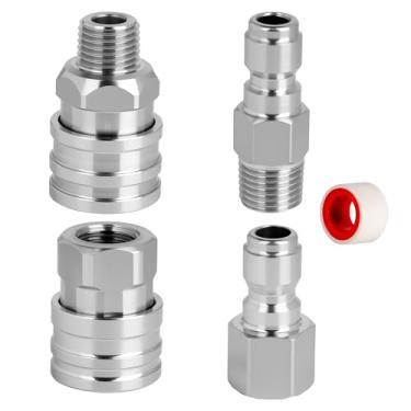 Imagem de Qoroos 2 conjuntos NPT 1/10.2 cm acessórios de lavadora de pressão de conexão rápida de aço inoxidável, conjunto de adaptadores de lavadora de pressão macho e fêmea (rosca interna, rosca externa)