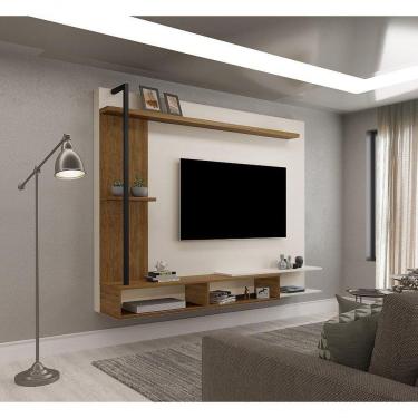 Imagem de Painel Para Tv 65" Com Nichos E Aplique De Metal ônix Malbec / Off White - Luapa