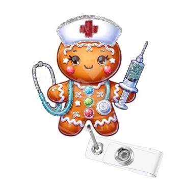 Imagem de Carretel de crachá de homem de gengibre de Natal com clipe retrátil para crachá de enfermeira de auscultação de natal para crachá de identificação para trabalhador médico RN CNA LPN | com cordão de