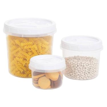 Imagem de Kit Porta-mantimentos 3 Potes Com Tampa Rosqueável Hermética Para Grãos E Alimentos Secos