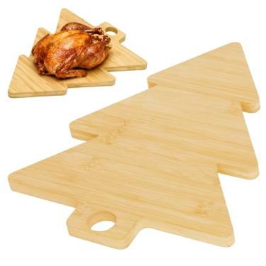 Imagem de 2 peças de tábua de cortar árvore de Natal, 35,5 x 28 cm em forma de árvore de madeira grande tábua de charcutaria com alça, tábua de queijo de árvore de Natal, bandeja de servir para cozinha