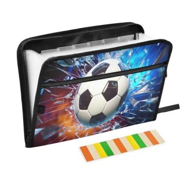 Imagem de Wassud Pasta organizadora de arquivos de papel A4, acordeão de futebol quebrado, pasta organizadora de documentos, com etiquetas, pasta de arquivos expansível, 13 bolsos
