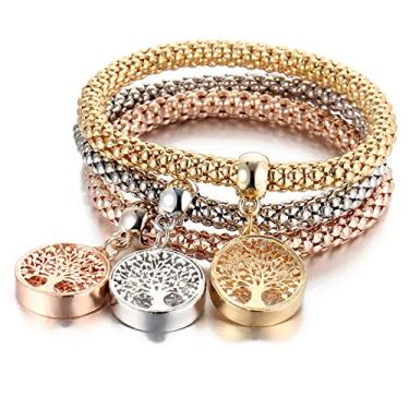 Imagem de 3 peças multicamadas cristal strass contas corrente de milho amor coração árvore da vida conjunto de pulseiras para mulheres meninas adolescentes elástico borboleta animal pulseira amizade jóias