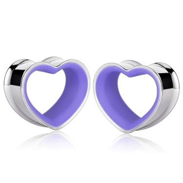 Imagem de Maxbott Túneis de orelha em forma de coração 316 aço inoxidável coração oco duplo alargador alargado alargador túneis piercing corporal brinco joia para mulheres homens 8 mm-19 mm, 10mm(00G), Aço
