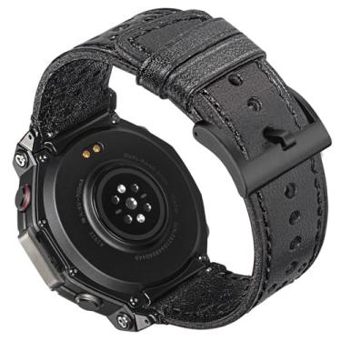 Imagem de HEMSUT Pulseira de relógio perfurada de couro genuíno para Amazfit T-Rex/T-Rex PRO/T-Rex 2/T-Rex 3/T-Rex 3 PRO | Pulseira respirável com fivela de aço inoxidável | Masculino e feminino